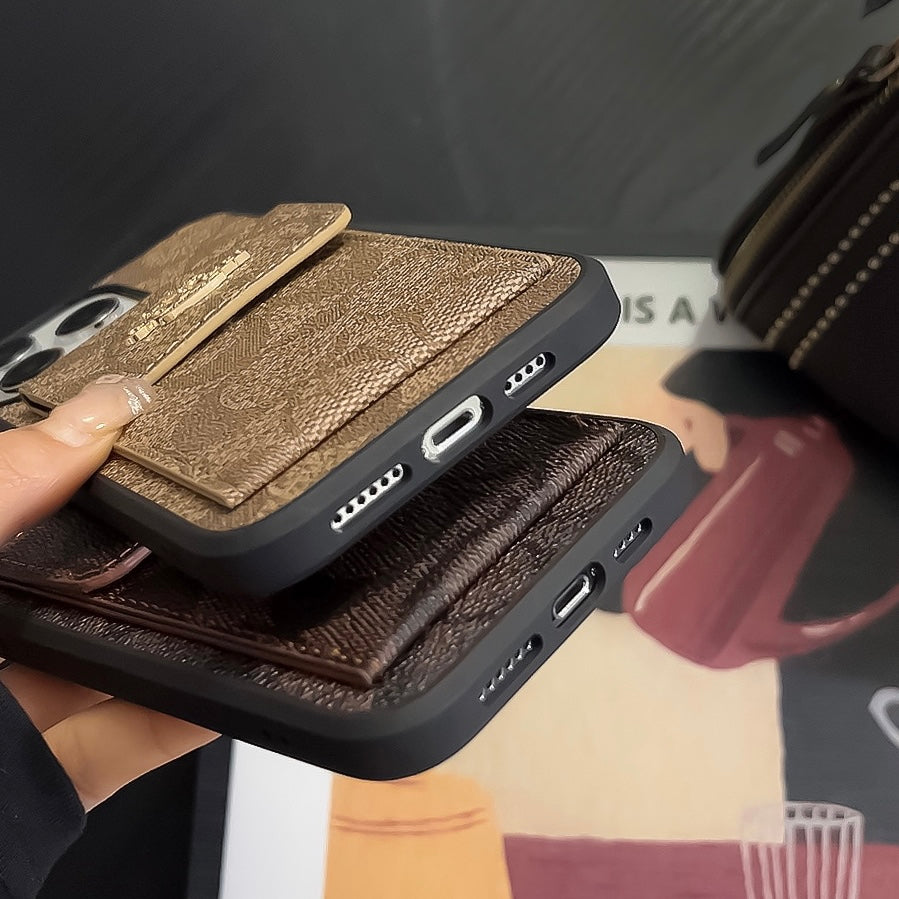 Funda Clásica Para iPhone Con Tarjetero Billetera Café -SZK240425