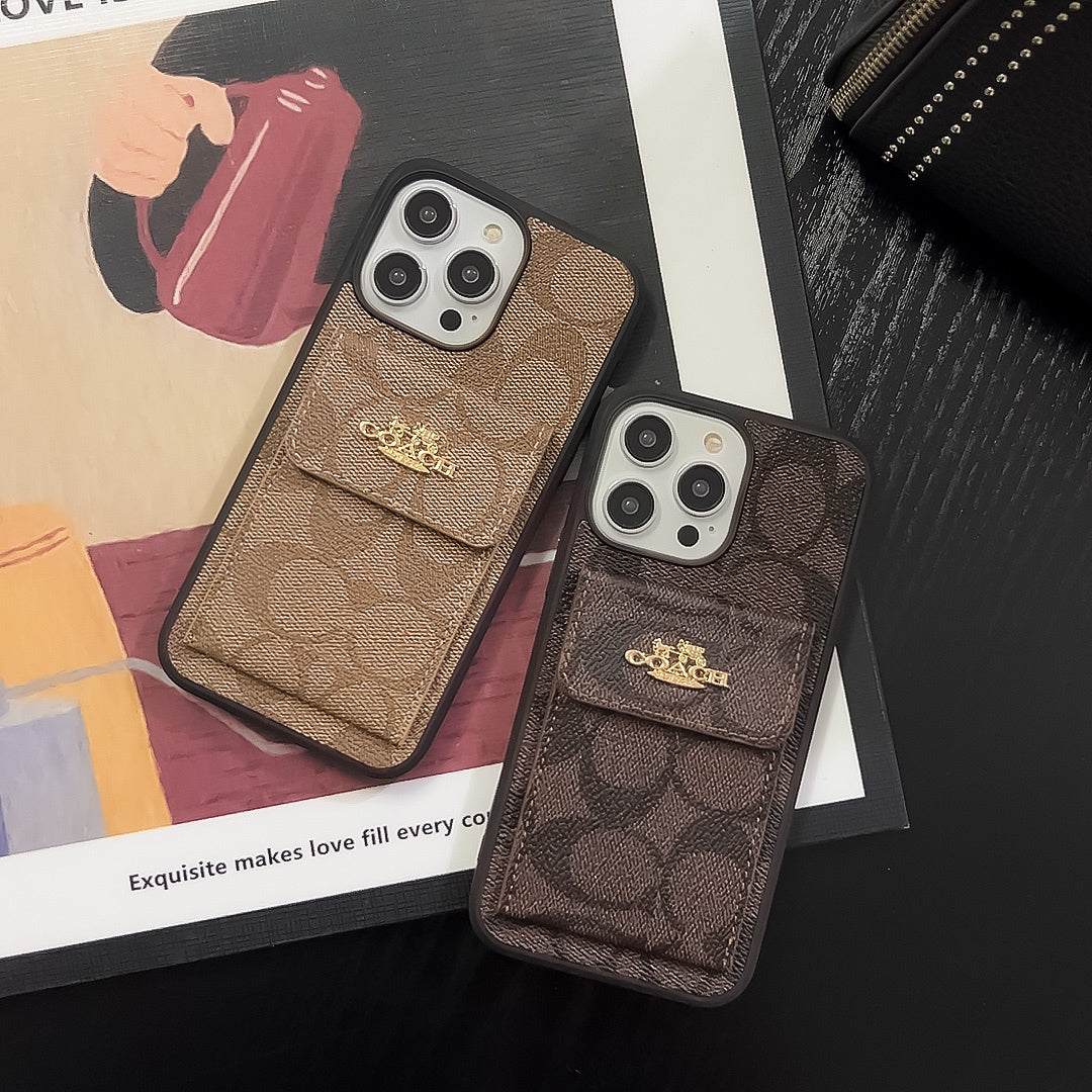 Funda Clásica Para iPhone Con Tarjetero Y Cartera Marrón Claro -SZK240425