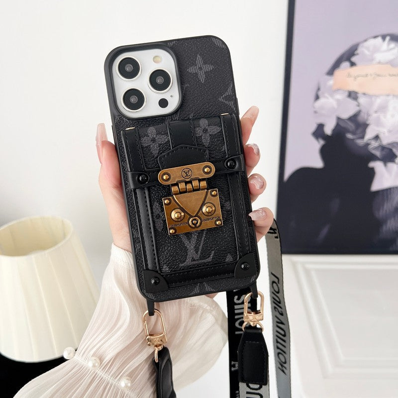 Lyxigt svart och vitt Crossbody Chain iPhone-fodral