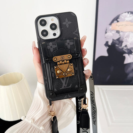 Lyxigt svart och vitt Crossbody Chain iPhone-fodral