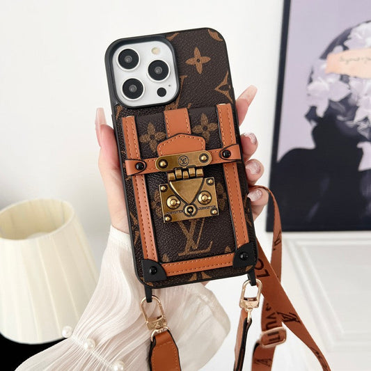 Lyxigt brunt Crossbody Chain iPhone-fodral