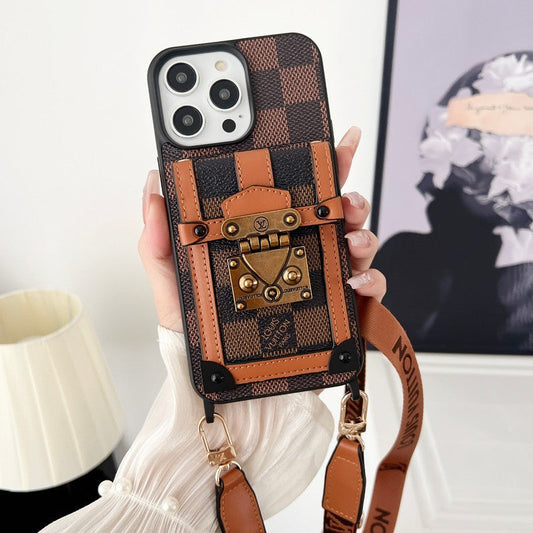 Lyxigt brunt Crossbody Chain iPhone-fodral