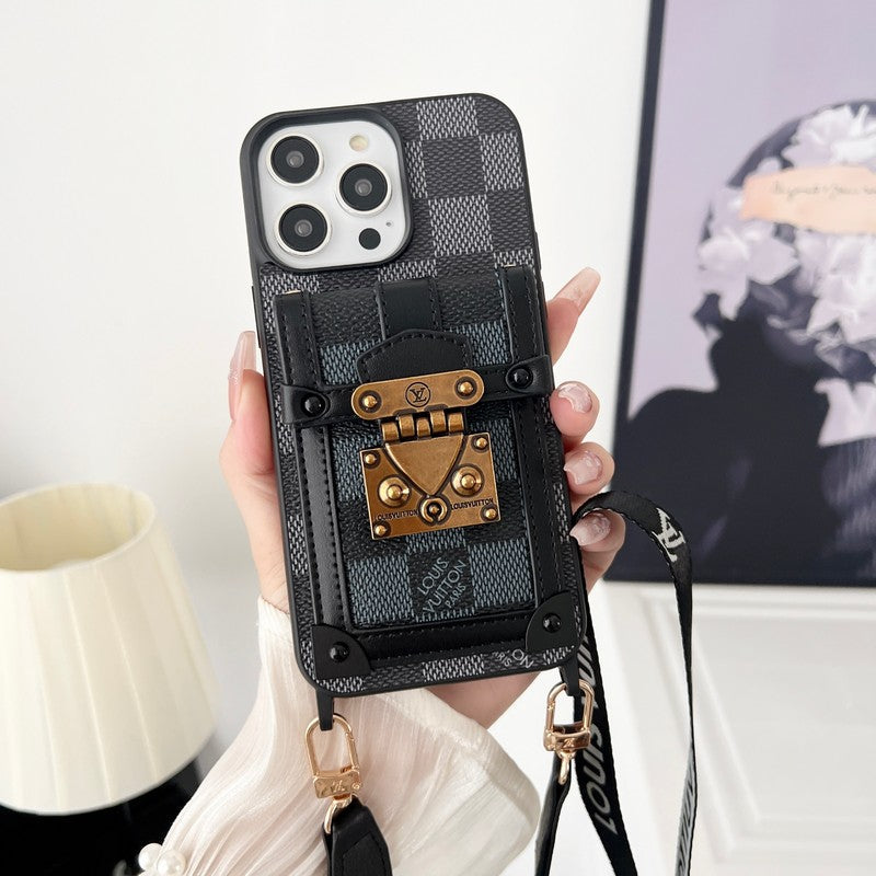 Lyxigt svart och vitt Crossbody Chain iPhone-fodral