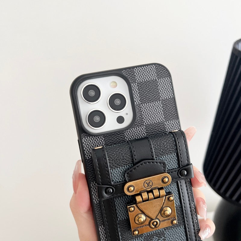 Lyxigt svart och vitt Crossbody Chain iPhone-fodral