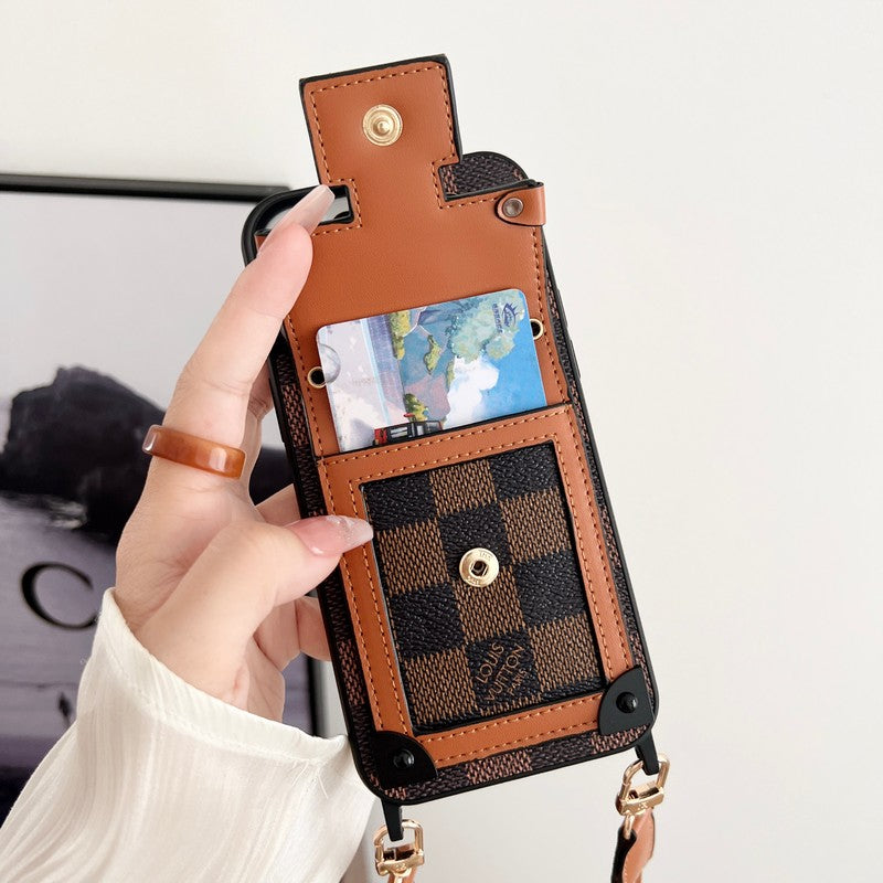 Lyxigt svart och vitt Crossbody Chain iPhone-fodral