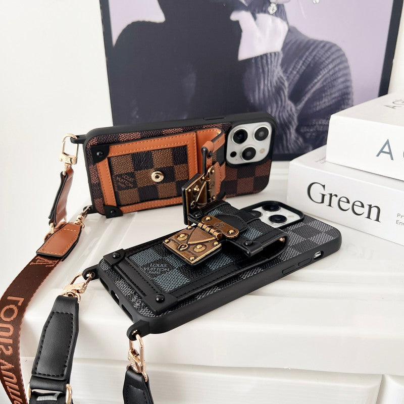Lyxigt svart och vitt Crossbody Chain iPhone-fodral