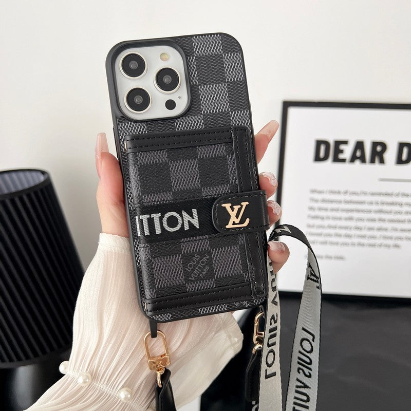 Lyxig Card Bag Chain Svart och vitt iPhonefodral