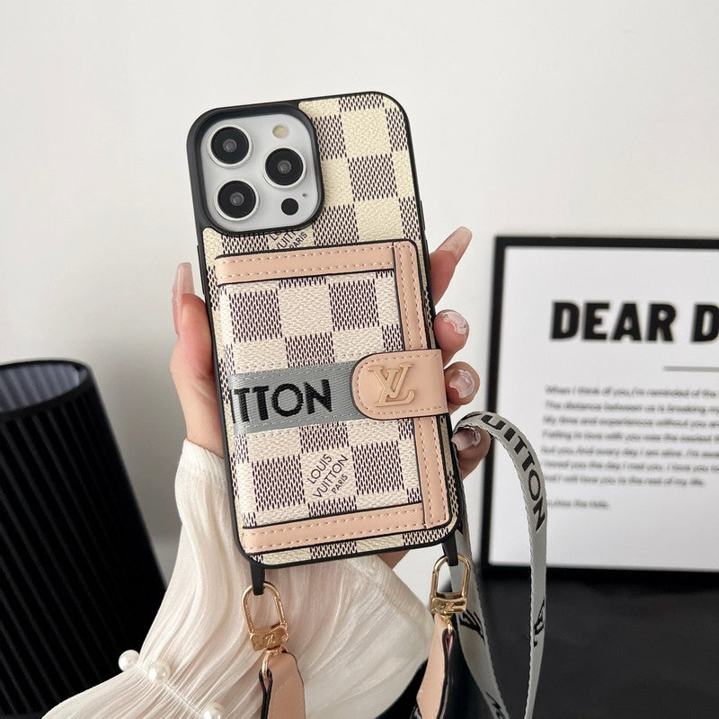 Lyxig Card Bag Chain Svart och vitt iPhonefodral