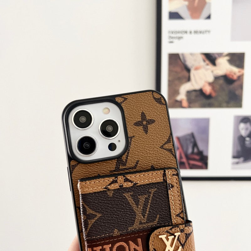 Lyxig kortväska Kedja Klassiskt brunt iPhonefodral