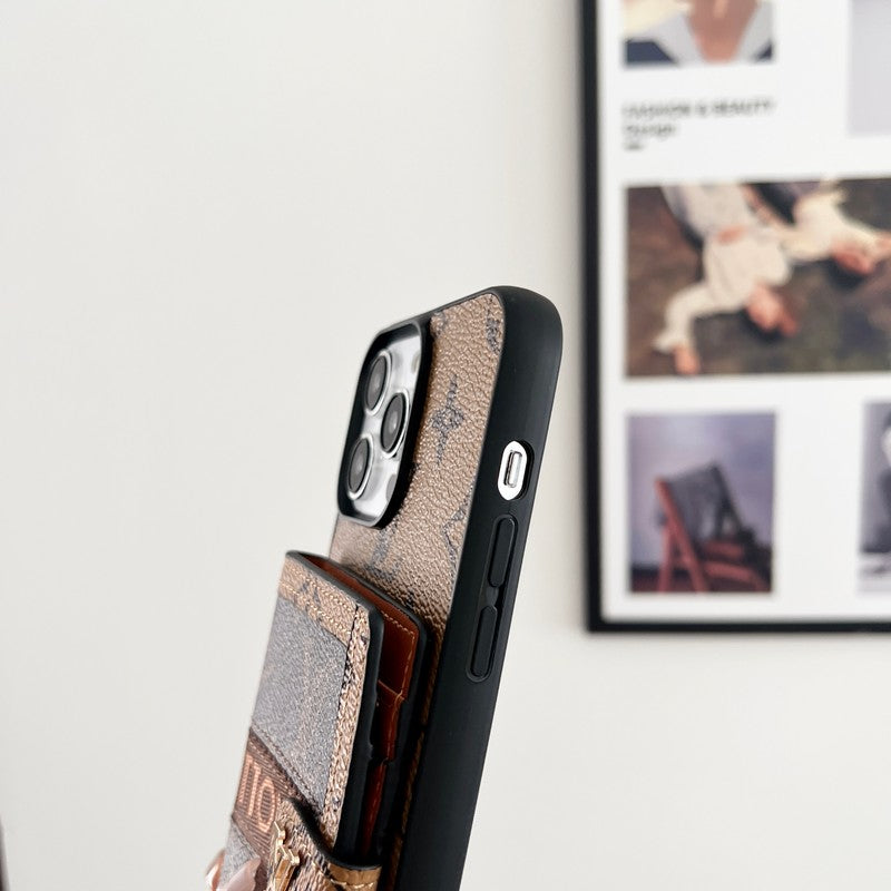 Lyxig kortväska Kedja Klassiskt brunt iPhonefodral