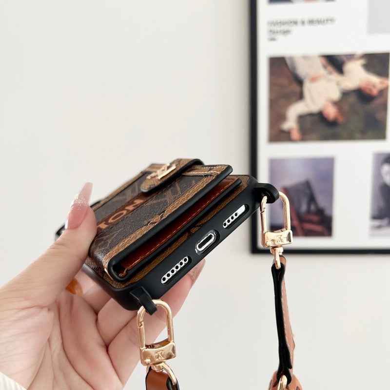 Lyxig Card Bag Chain Svart och vitt iPhonefodral