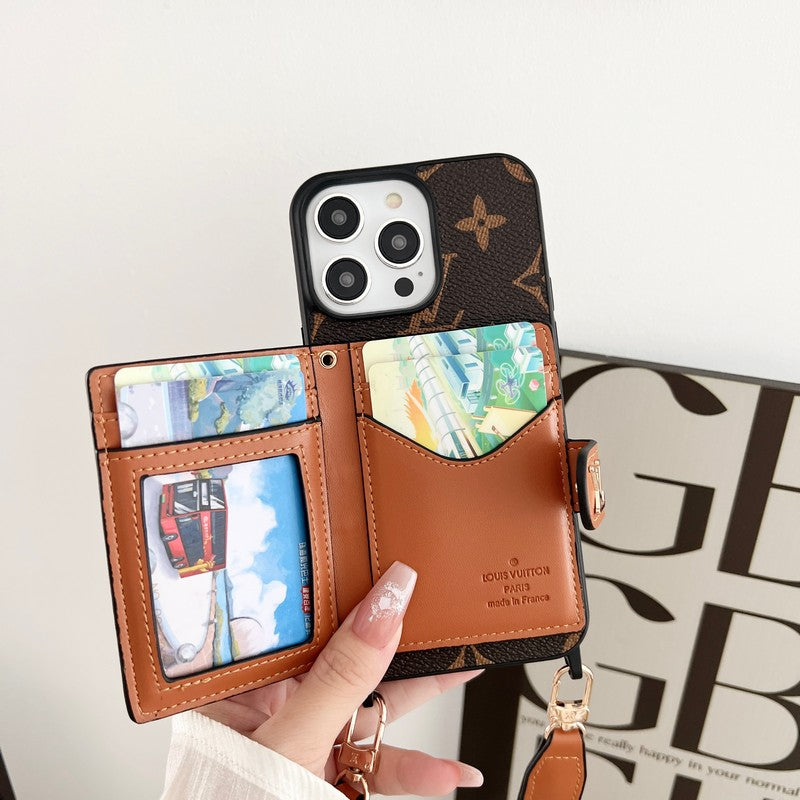 Lyxig kortväska Kedja Klassiskt brunt iPhonefodral