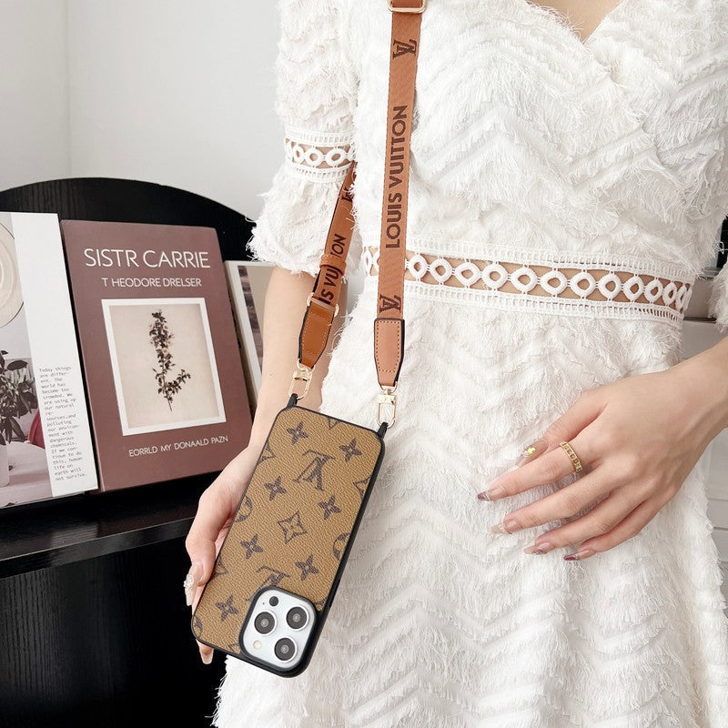 Lyxigt brunt Crossbody iPhone-fodral