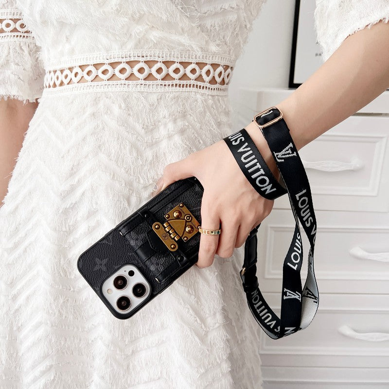 Lyxigt svart och vitt Crossbody Chain iPhone-fodral