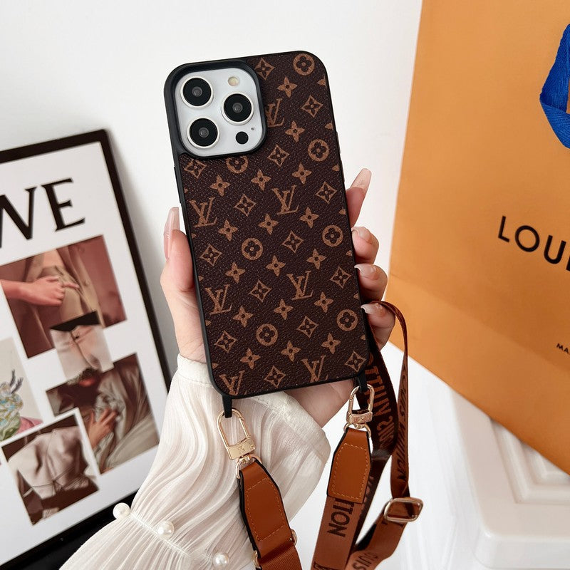 Lyxigt brunt Crossbody iPhone-fodral