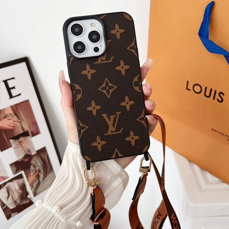 Lyxigt brunt Crossbody iPhone-fodral