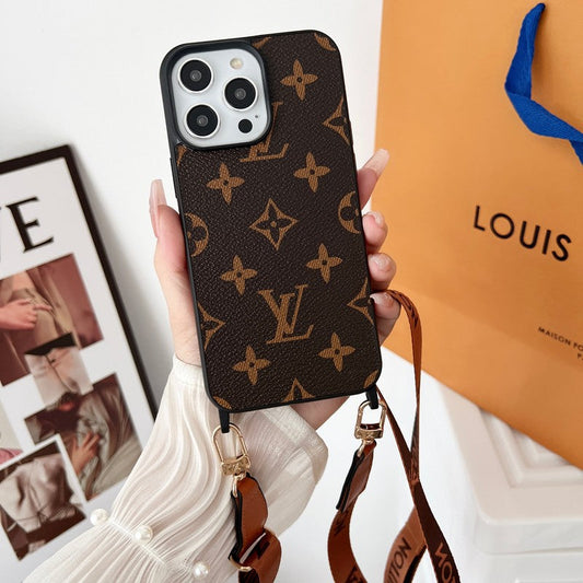 Lyxigt brunt Crossbody iPhone-fodral