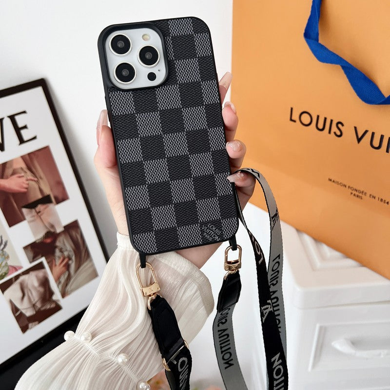 Lyxigt svart och vitt Crossbody iPhone-fodral