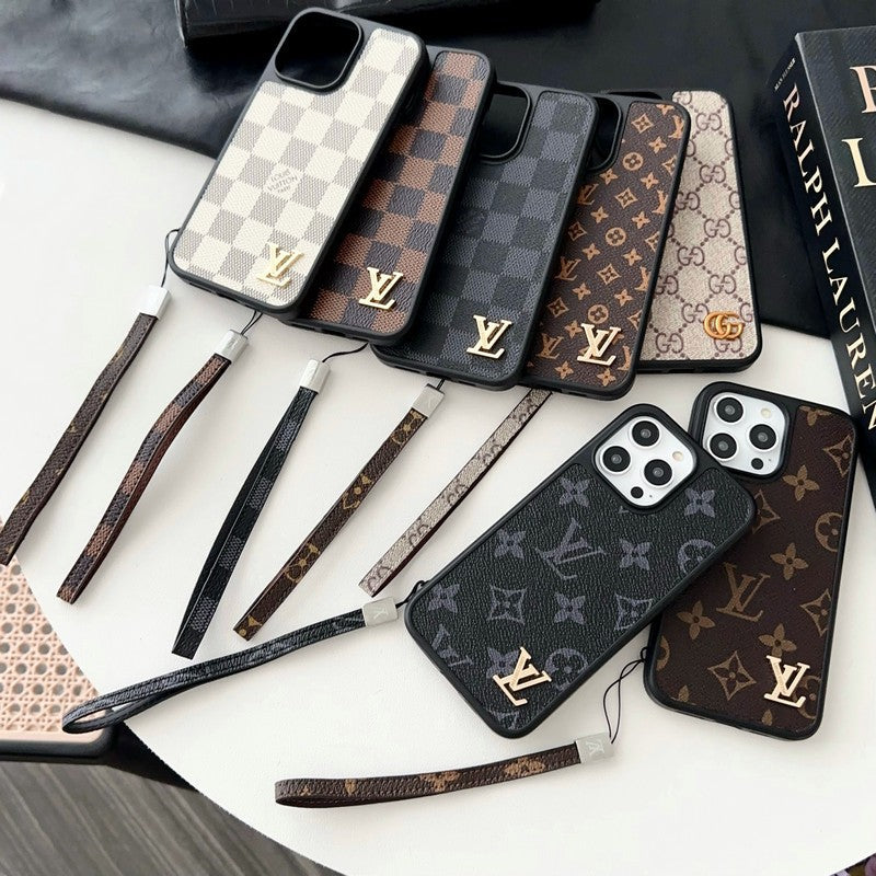 Lyxigt klassiskt brunt handkedja iPhonefodral