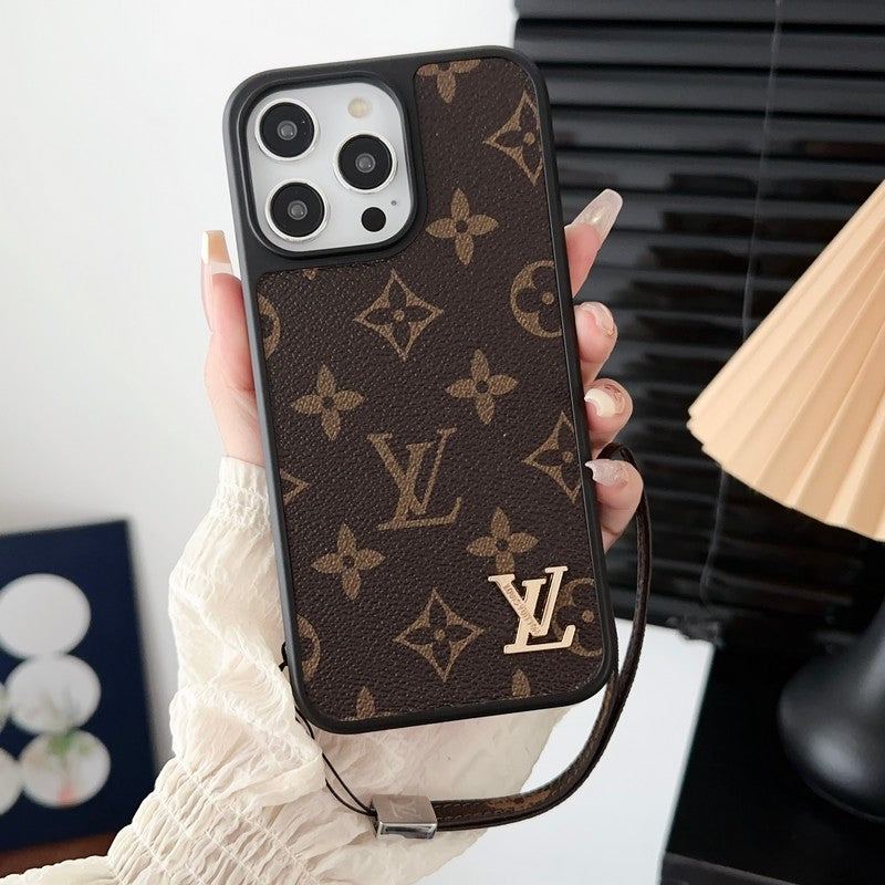 Lyxigt klassiskt brunt handkedja iPhonefodral