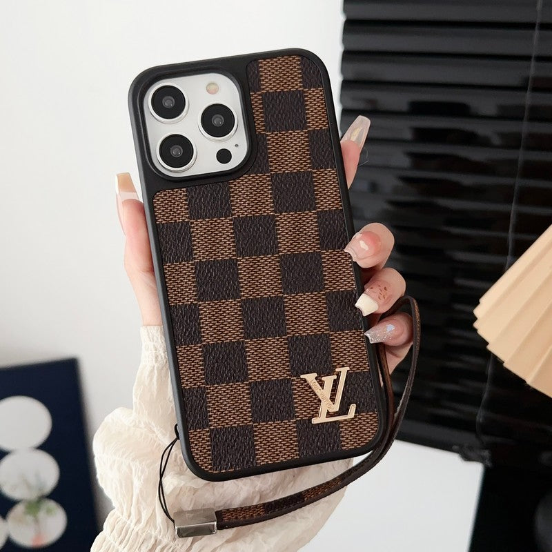 Lyxigt klassiskt brunt handkedja iPhonefodral