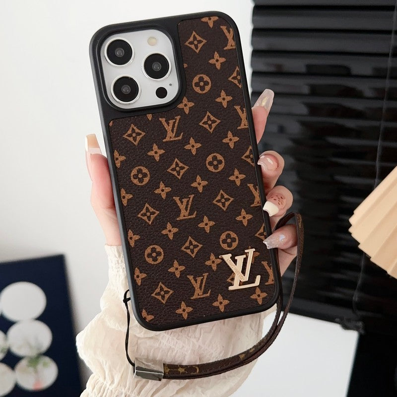 Lyxigt klassiskt brunt handkedja iPhonefodral