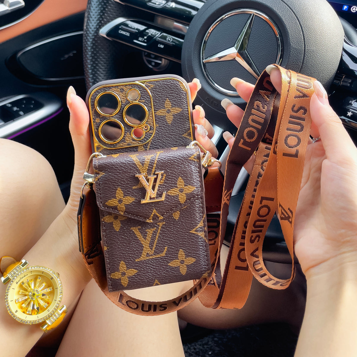 Funda de iPhone con tarjetero de lujo clásico