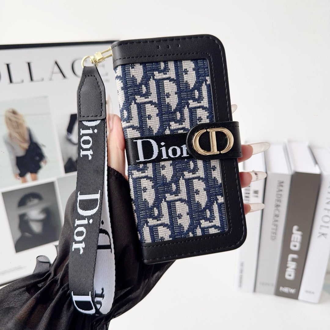 Funda para iPhone con billetera y diseño elegante a la moda con correa para muñeca desmontable