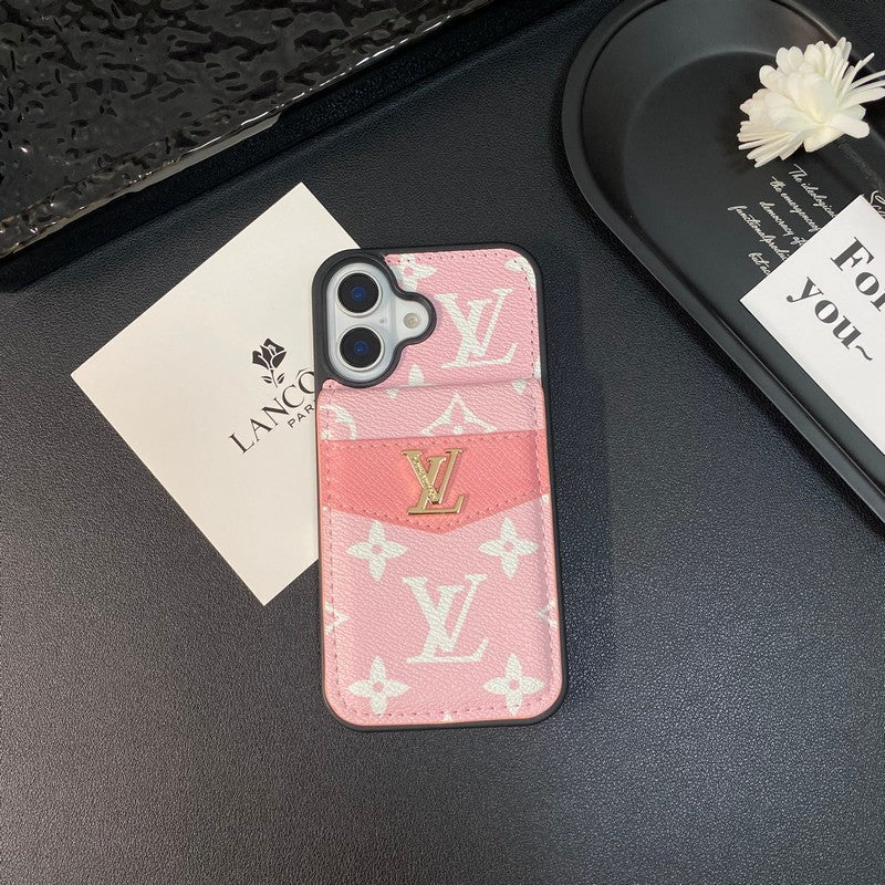 Funda de iPhone de color clásico con tarjetero de lujo