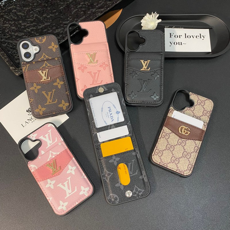 Funda de iPhone de color clásico con tarjetero de lujo