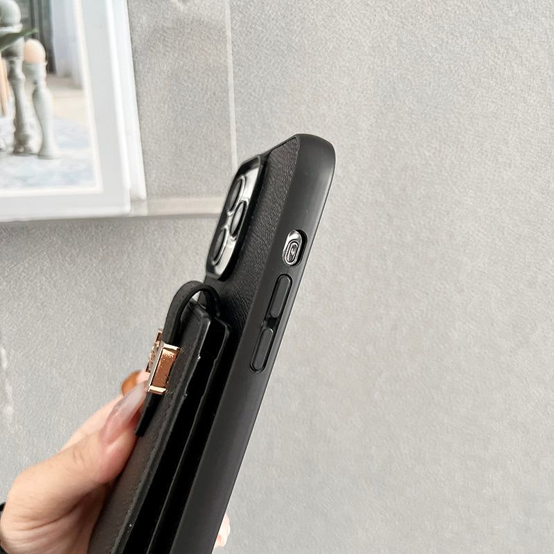 Funda de iPhone de cuero con bufandas y bolso de tarjeta H