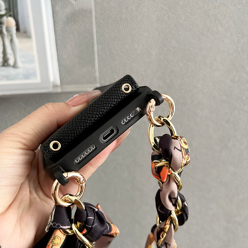 Funda de iPhone de cuero con bufandas y bolso de tarjeta H