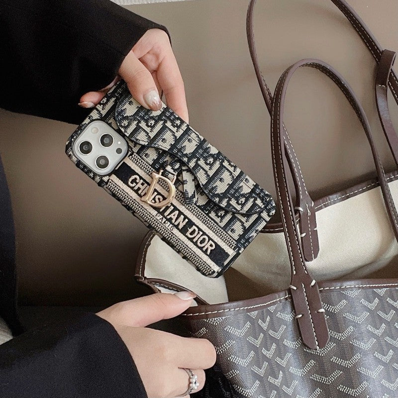 Funda y vinilo para iPhone Tarjetero de tela gris y negro de moda
