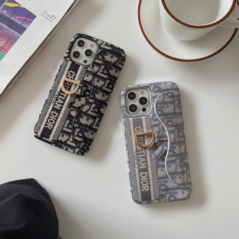 Funda y vinilo para iPhone Tarjetero de tela gris y negro de moda