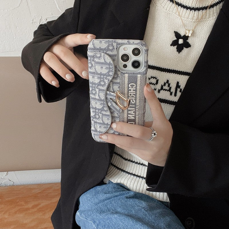 Funda y vinilo para iPhone Tarjetero de tela gris y negro de moda