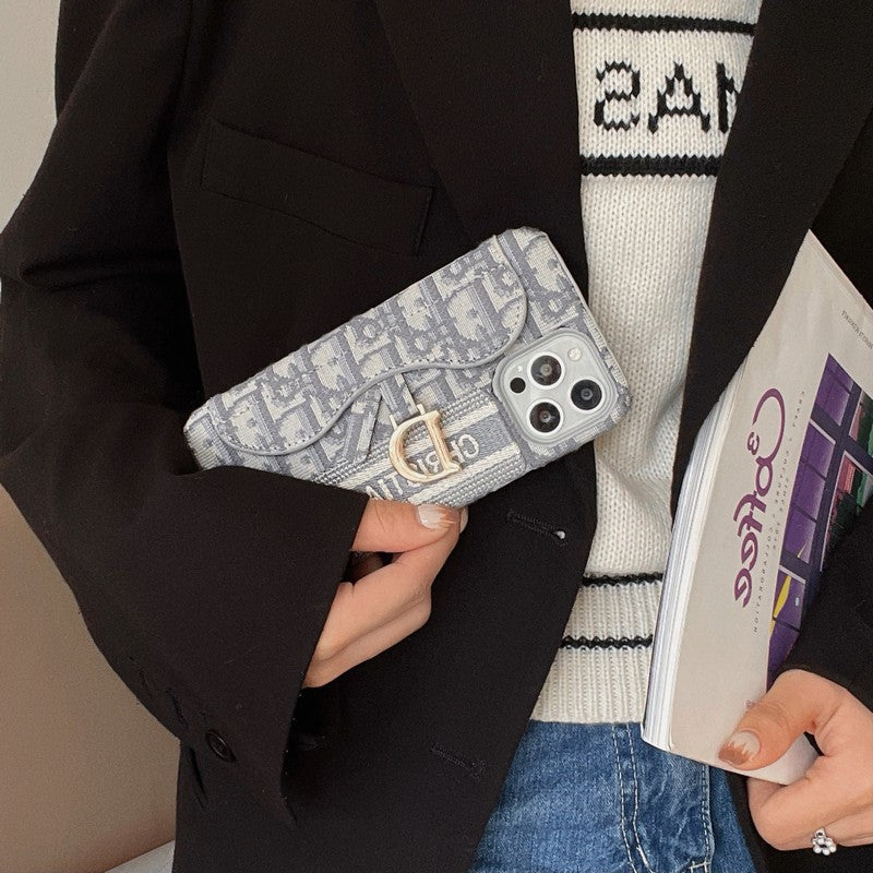 Funda y vinilo para iPhone Tarjetero de tela gris y negro de moda
