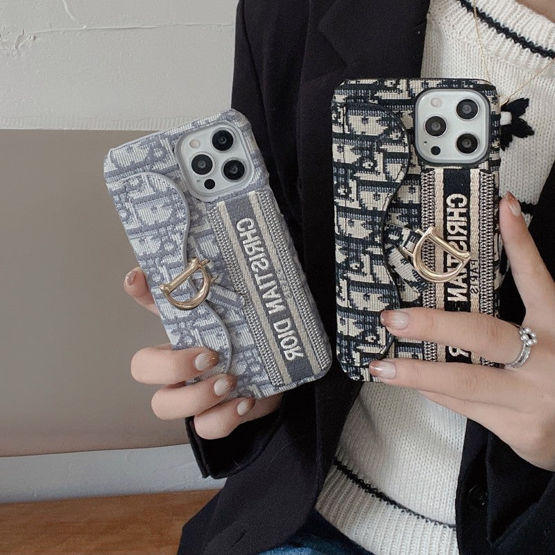 Funda y vinilo para iPhone Tarjetero de tela gris y negro de moda