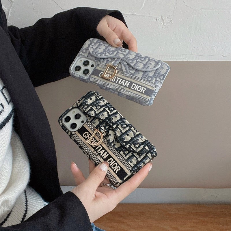 Funda y vinilo para iPhone Tarjetero de tela gris y negro de moda