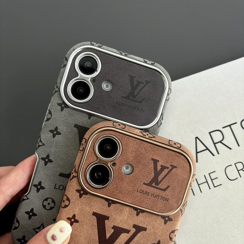 Lyxigt brunt och svart läderfodral för iPhone