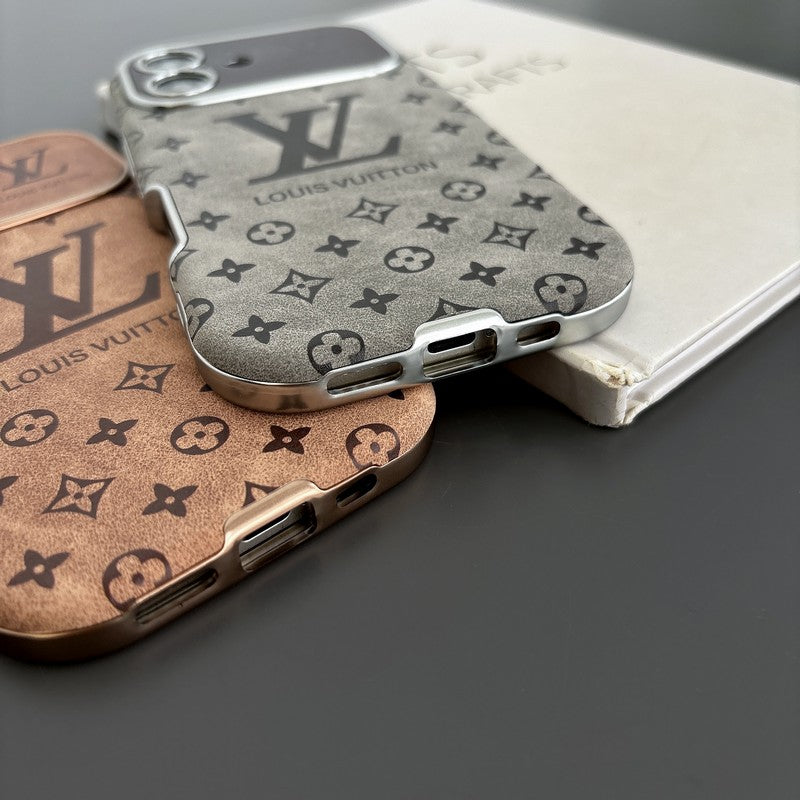 Lyxigt brunt och svart läderfodral för iPhone