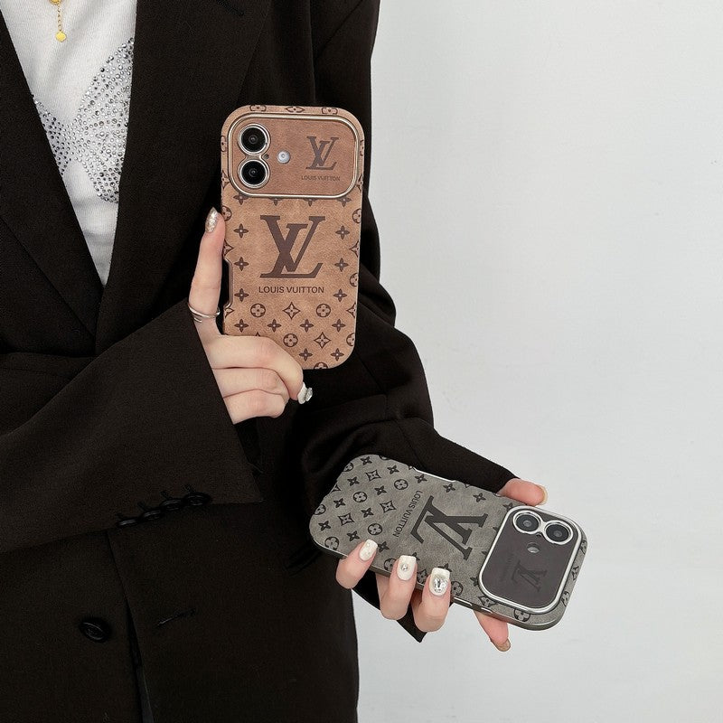 Lyxigt brunt och svart läderfodral för iPhone