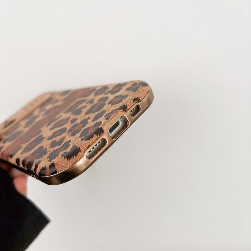 Funda de iPhone de cuero color marrón de moda