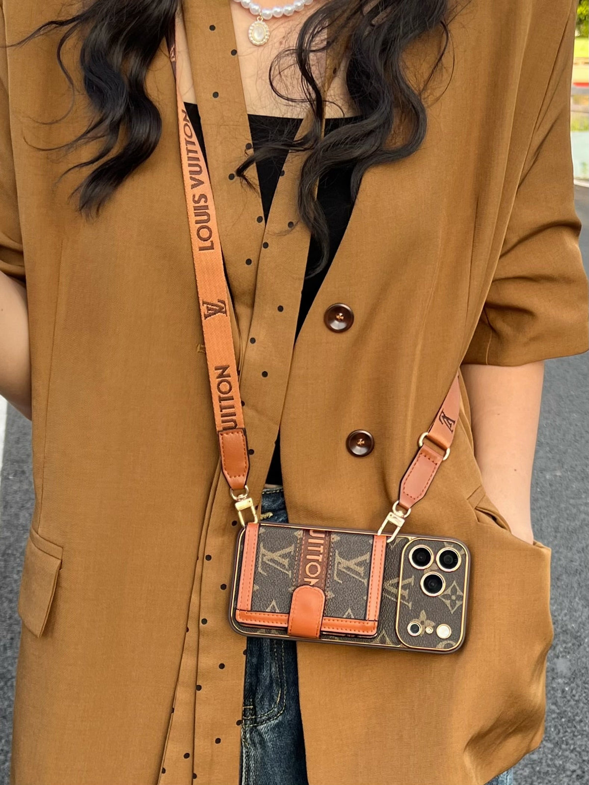 Funda para teléfono con monograma vintage, bolsillo y correa desmontable