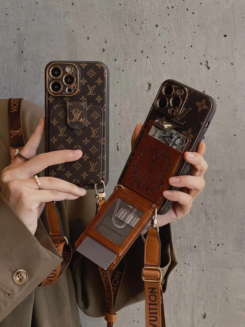 Avancerat iPhonefodral i läder med kortplånbok och rem