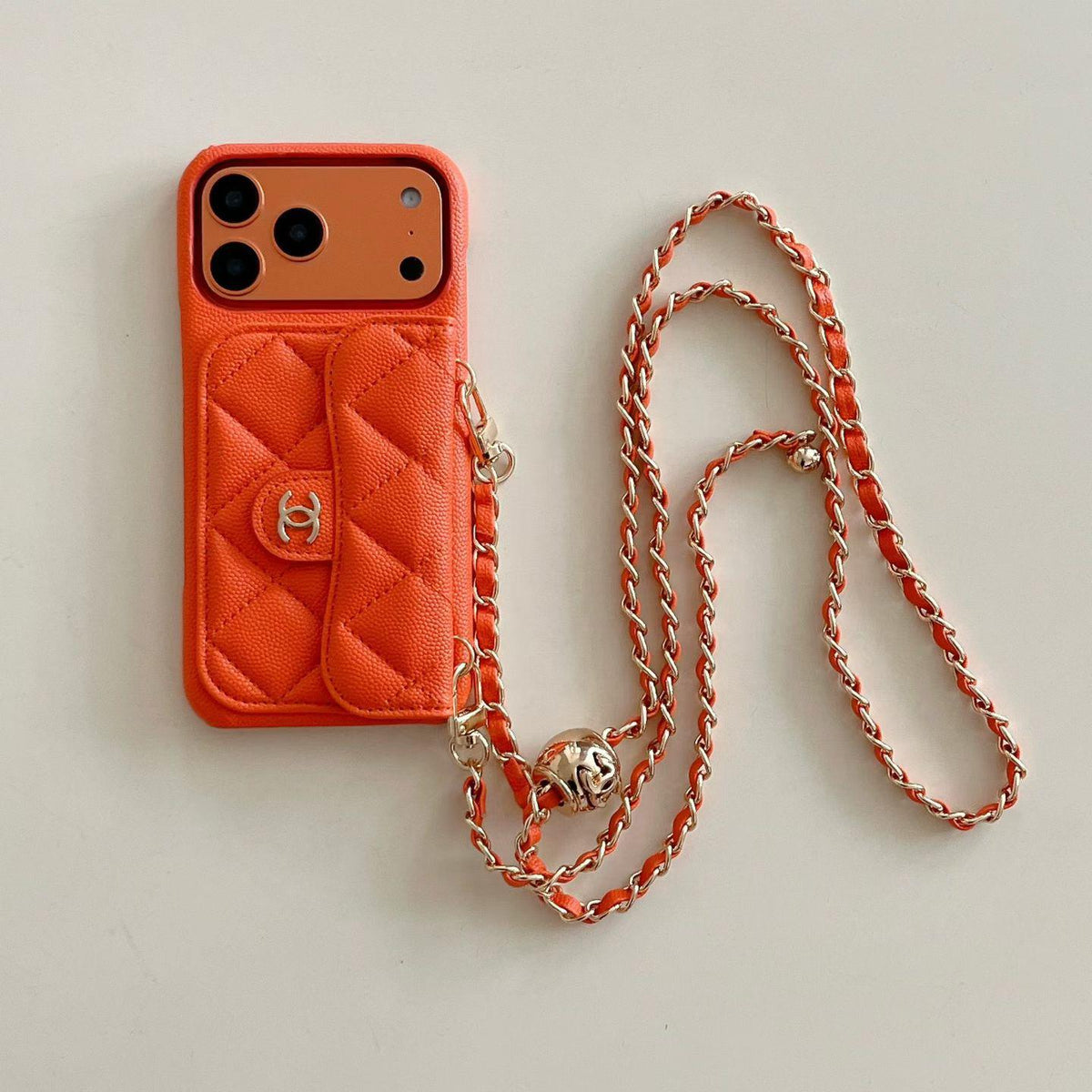 Lyxigt plånboksfodral för iPhone med hand/crossbody-kedja