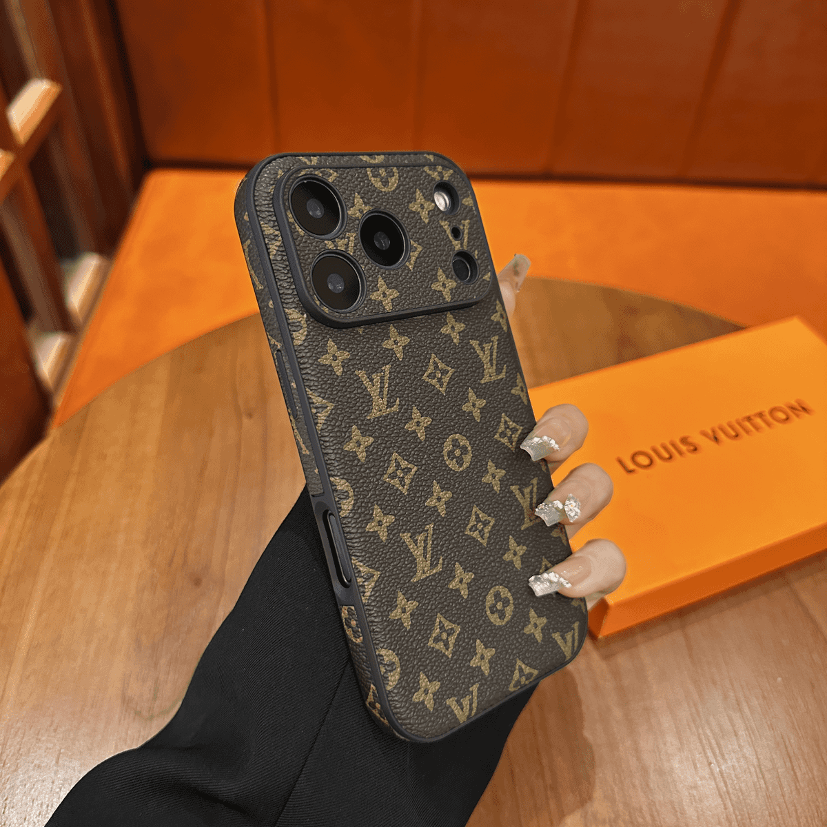 Funda protectora de cuero estampada de primera calidad para iPhone - Diseño de cubierta deslizante para cámara