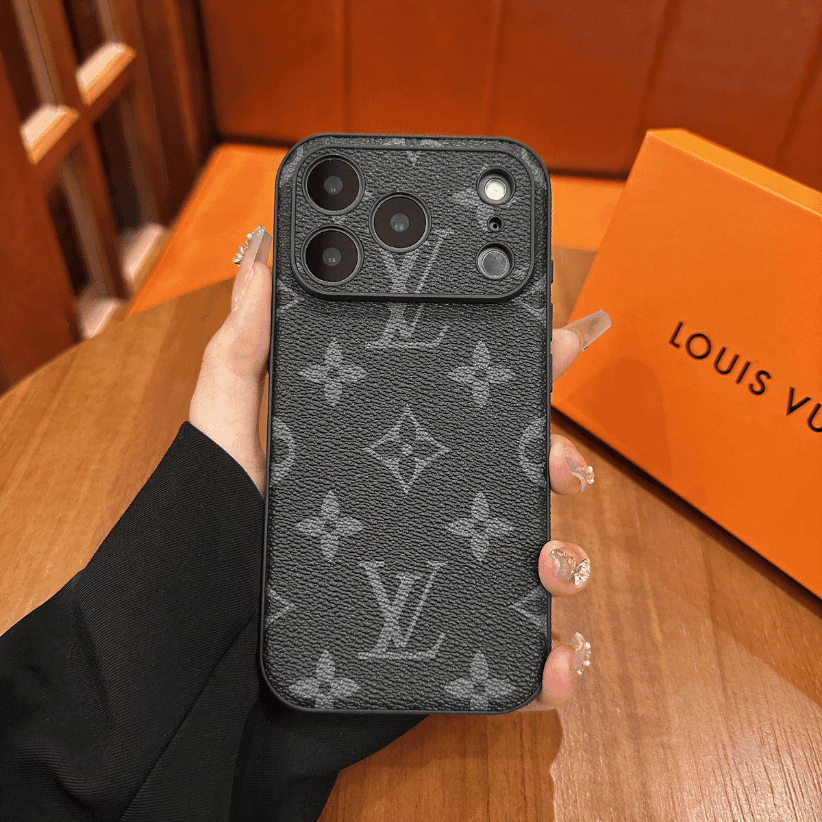 Funda protectora de cuero estampada de primera calidad para iPhone - Diseño de cubierta deslizante para cámara