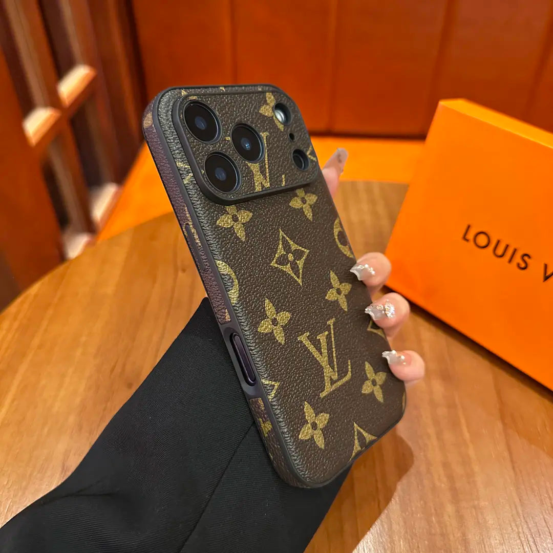 Funda protectora de cuero estampada de primera calidad para iPhone - Diseño de cubierta deslizante para cámara