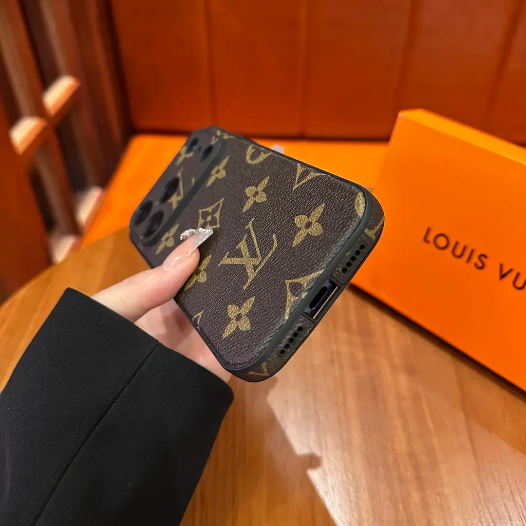 Funda protectora de cuero estampada de primera calidad para iPhone - Diseño de cubierta deslizante para cámara