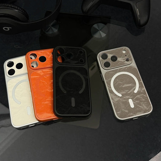 Funda de cuero de primera calidad para iPhone compatible con MagSafe con acabado en textura nieve
